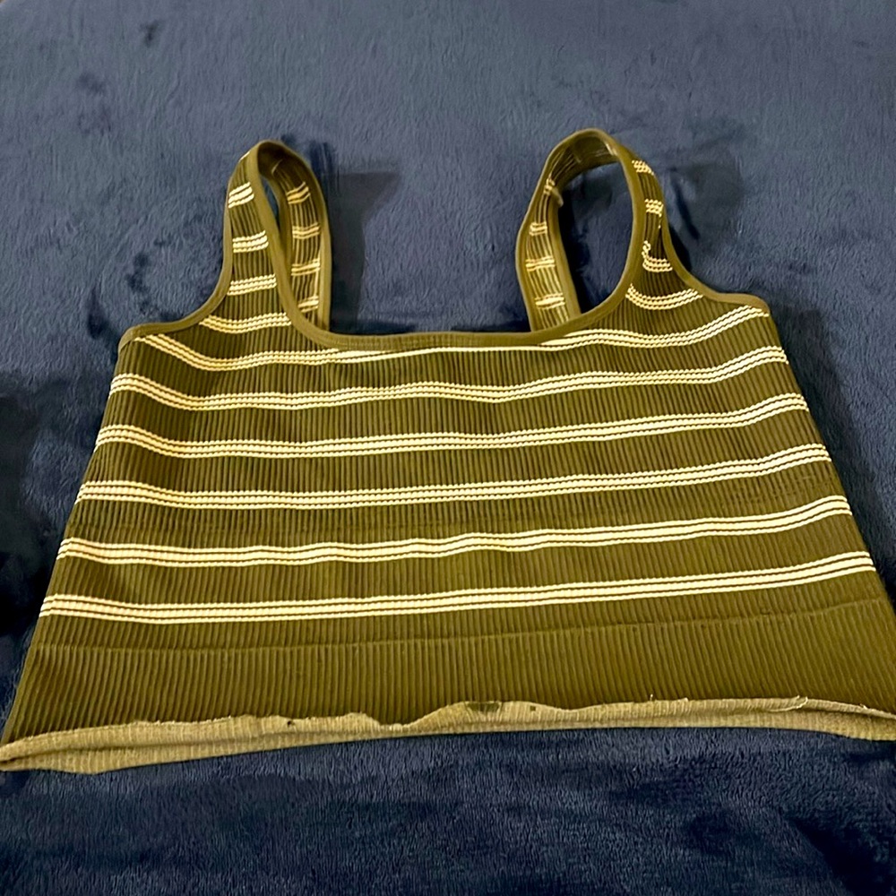 Top bra green with white stripes